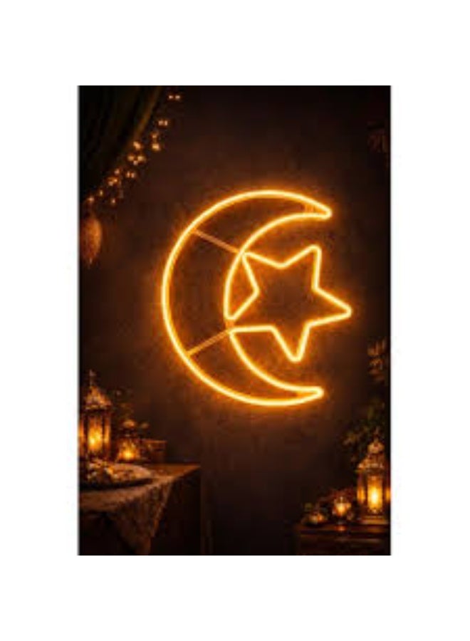 زينة رمضان سلسلة أضواء النجوم LED أضواء الستائر الزخرفية زينة العيد رمضان المثالي (هلال مع نجمة) 60 سم - Image 2